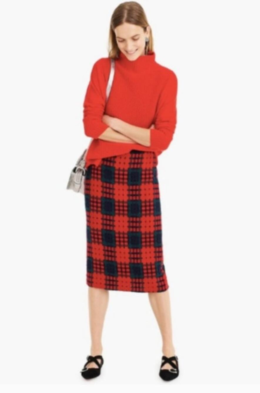 NWT J. Crew Wool Pencil Skirt In Holiday Lattice Print Size 2